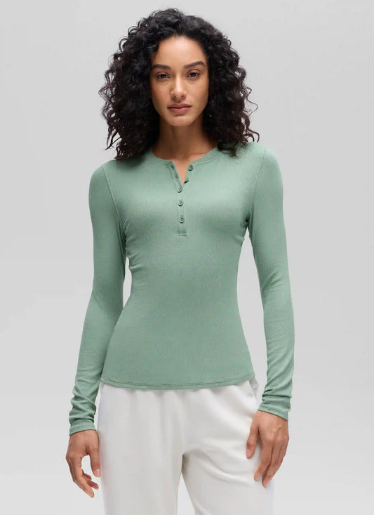 Ribbed Modal Henley Long Sleeve