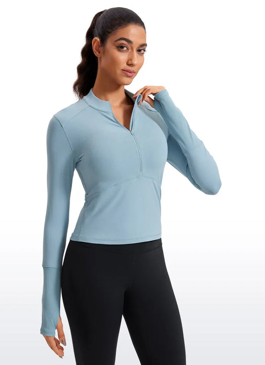 Brushed Half Zip Cropped Long Sleeve