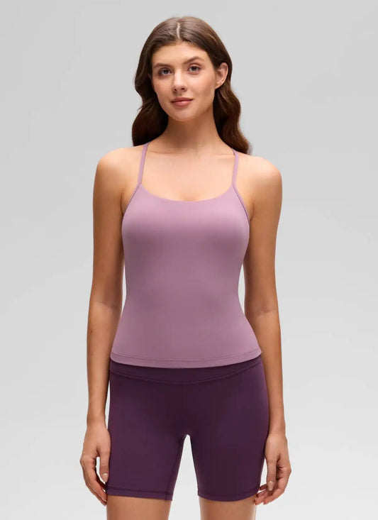 Butterluxe Waist Length Y Back Built in Bra Tank