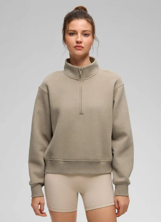 Fleece Lined Half Zip Funnel Neck Sweatshirt