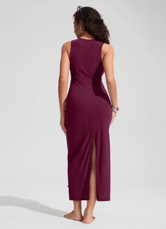 Mesh Midi Sleeveless Swimsuit Coverup with Back Slit