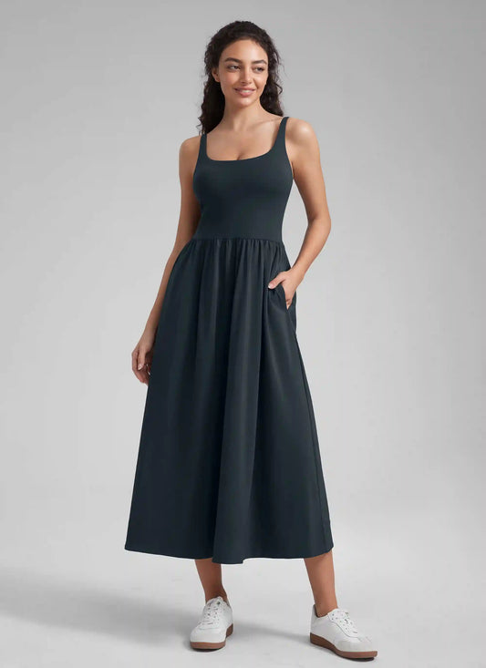 Square Neck Sleeveless Pocket Dress